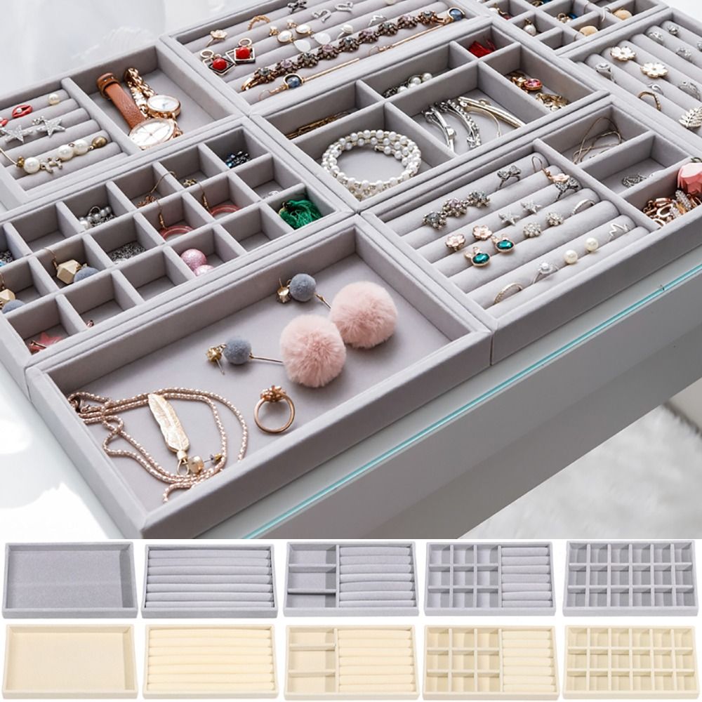 Velvet Jewelry Box - Organizer Box Stackable Velvet Jewelry Storage