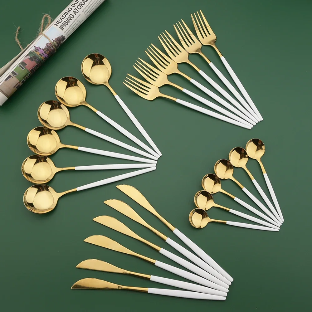 16/24/32/48Pcs Dinnerware Set  - Gold Plated Cutlery 评论和价格