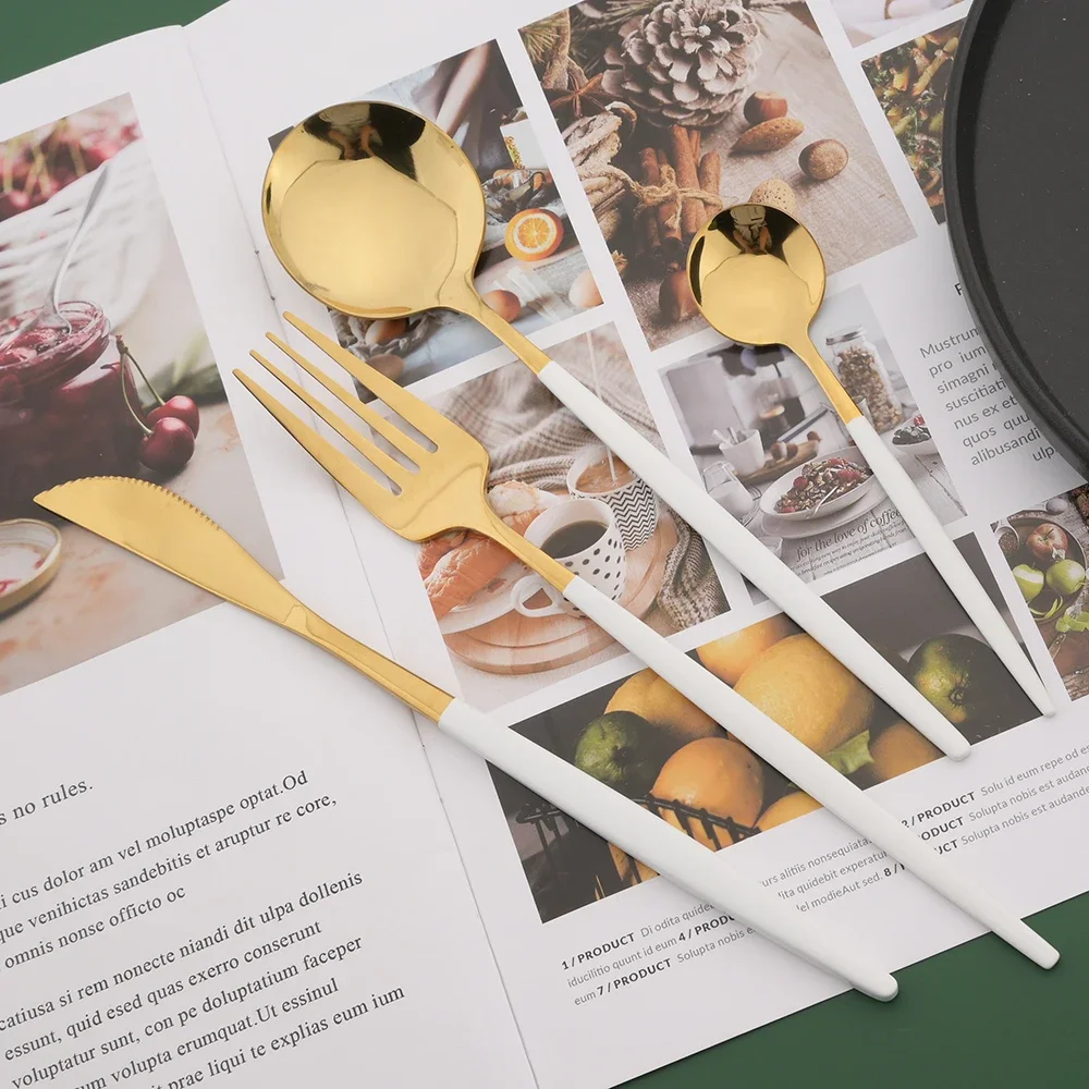 16/24/32/48Pcs Dinnerware Set  - Gold Plated Cutlery 评论和价格