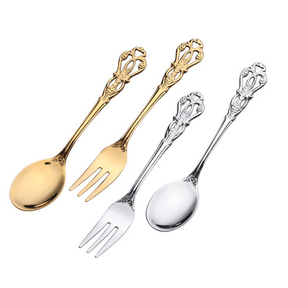 1 Pair Vintage Gold Spoon Fork - Gold Plated Cutlery 评论和价格