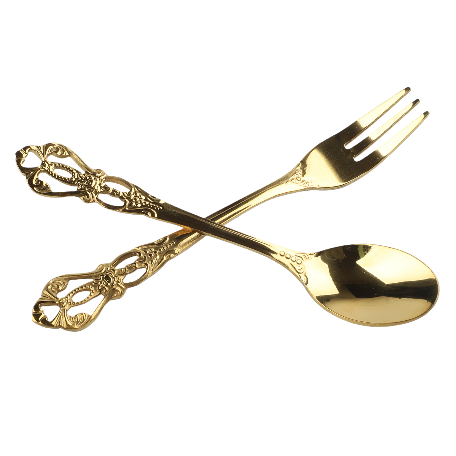1 Pair Vintage Gold Spoon Fork - Gold Plated Cutlery 评论和价格