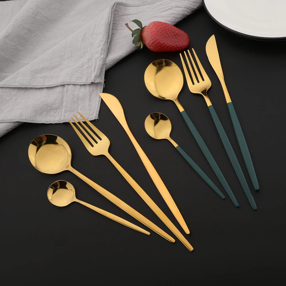 16Pcs Green Gold Dinnerware St - Gold Plated Cutlery 评论和价格